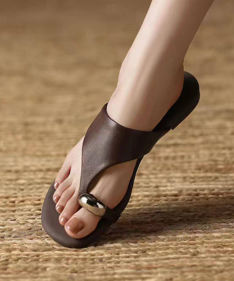 Women Chocolate Faux Leather Thong Sandals