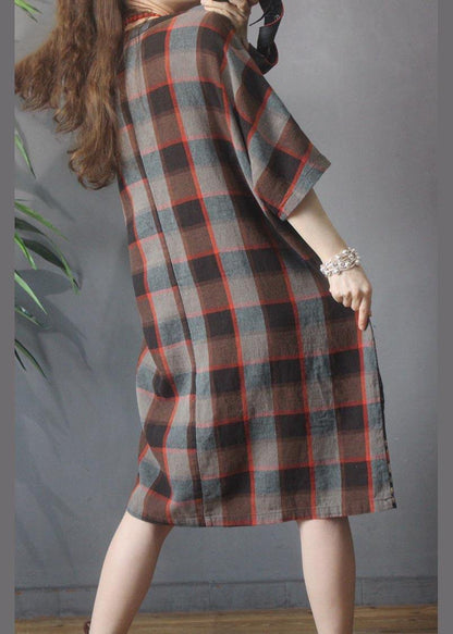 Women Chocolate Print Cotton Dress Patchwork Summer Dress - SooLinen