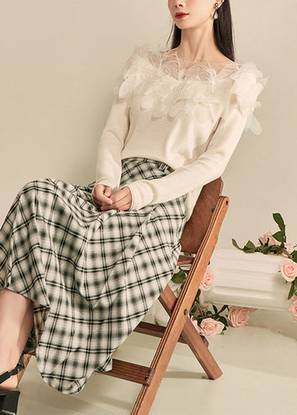 Women Classy White Floral Patchwork Knit Top Spring