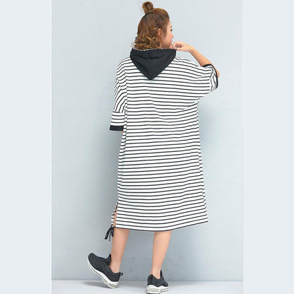 Women Clothing Loose Casual Cotton Striped Dress