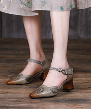 Load image into Gallery viewer, Women Coffee Splicing Hollow Out Lace Up Chunky Cowhide Leather Sandals