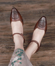 Load image into Gallery viewer, Women Coffee Splicing Hollow Out Lace Up Chunky Cowhide Leather Sandals