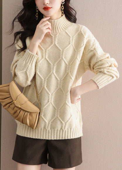 Women Coffee Turtleneck Cotton Knit Sweaters Spring