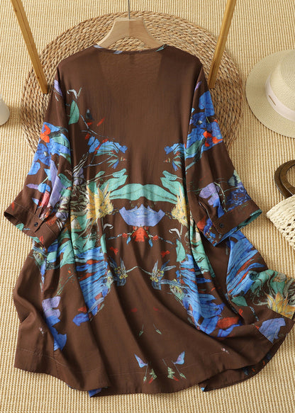 Women Coffee V Neck Print Cotton T Shirt Tops Summer