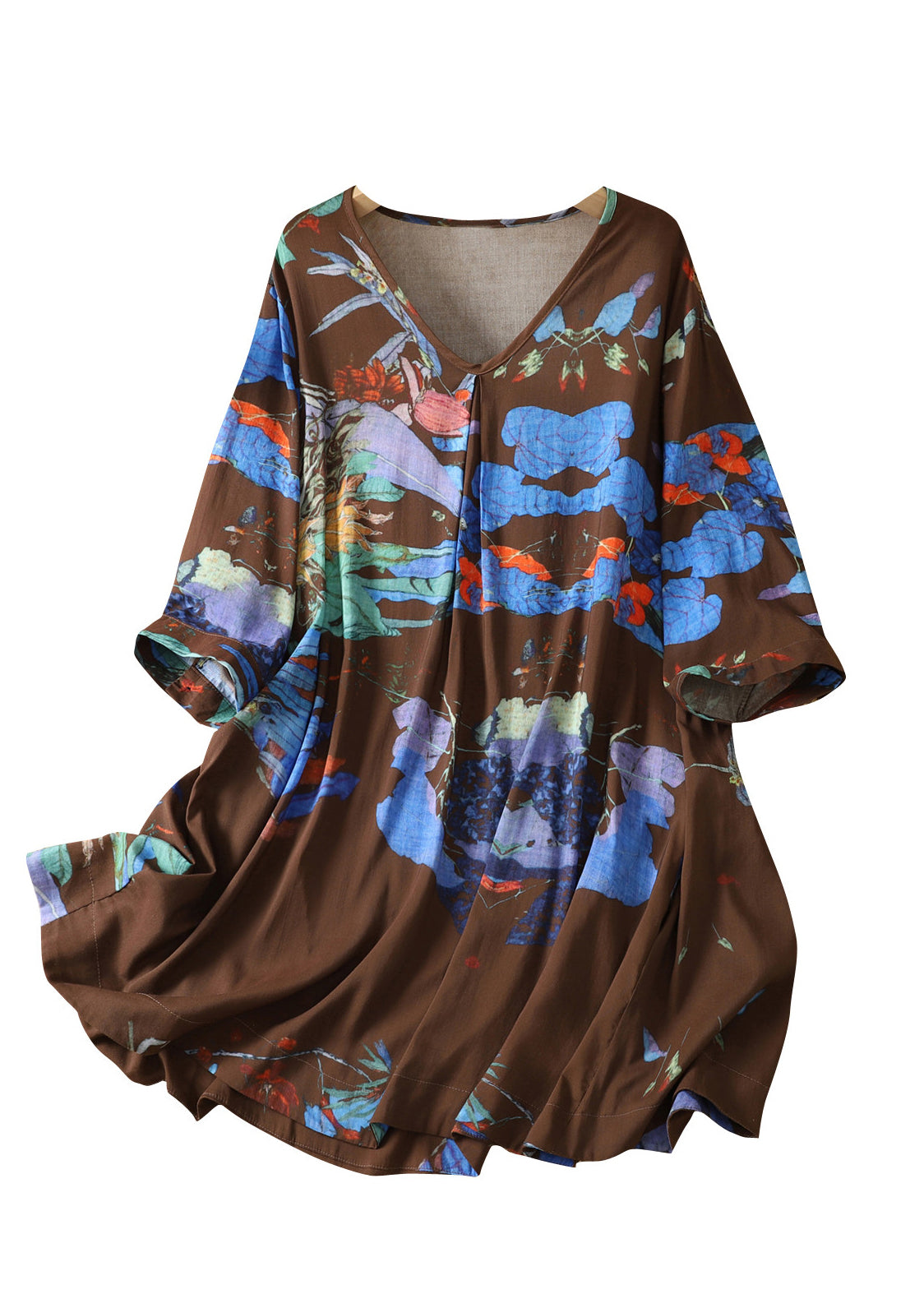 Women Coffee V Neck Print Cotton T Shirt Tops Summer