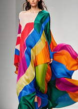 Load image into Gallery viewer, Women Colorblock Asymmetrical Patchwork Silk Maxi Dresses Long Sleeve