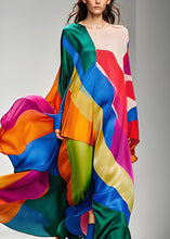 Load image into Gallery viewer, Women Colorblock Asymmetrical Patchwork Silk Maxi Dresses Long Sleeve