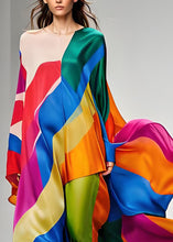 Load image into Gallery viewer, Women Colorblock Asymmetrical Patchwork Silk Maxi Dresses Long Sleeve
