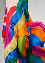 Load image into Gallery viewer, Women Colorblock Asymmetrical Patchwork Silk Maxi Dresses Long Sleeve