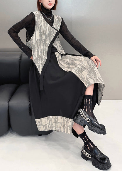 Women Colorblock Asymmetrical Patchwork Waistcoat And Skirts Two Pieces Set Fall