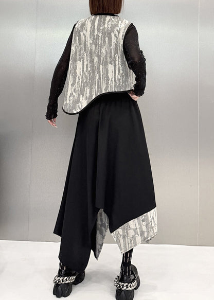 Women Colorblock Asymmetrical Patchwork Waistcoat And Skirts Two Pieces Set Fall