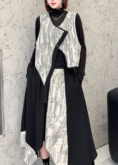 Women Colorblock Asymmetrical Patchwork Waistcoat And Skirts Two Pieces Set Fall
