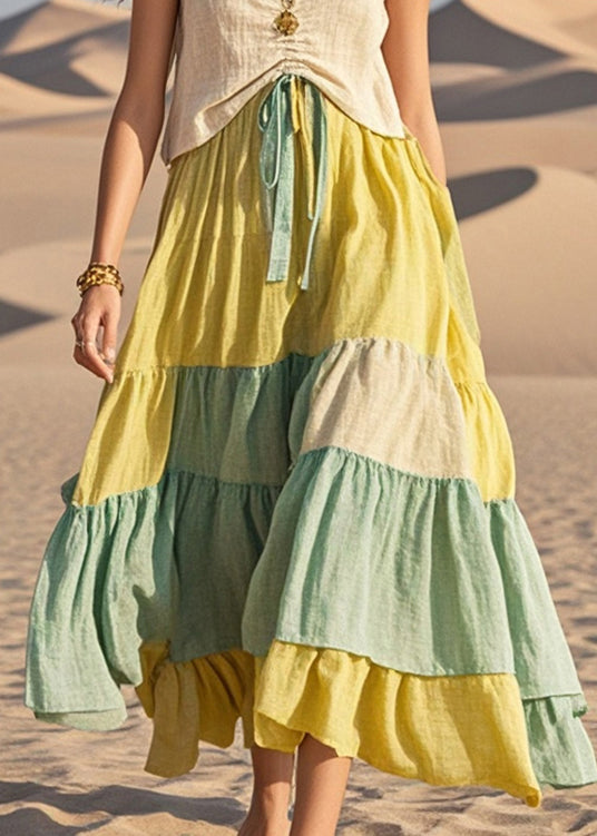 Women Colorblock Cinched Patchwork Cotton Dresses Summer