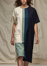 Load image into Gallery viewer, Women Colorblock O Neck Patchwork Cotton Dress Summer