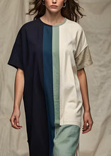 Load image into Gallery viewer, Women Colorblock O Neck Patchwork Cotton Dress Summer