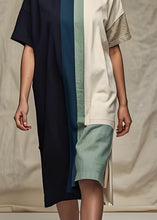 Load image into Gallery viewer, Women Colorblock O Neck Patchwork Cotton Dress Summer
