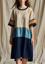 Load image into Gallery viewer, Women Colorblock O Neck Patchwork Cotton Dresses Summer