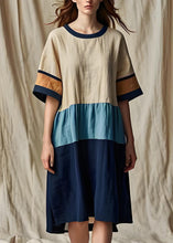 Load image into Gallery viewer, Women Colorblock O Neck Patchwork Cotton Dresses Summer