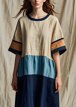 Load image into Gallery viewer, Women Colorblock O Neck Patchwork Cotton Dresses Summer
