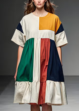 Load image into Gallery viewer, Women Colorblock O Neck Patchwork Linen Mid Dress Summer