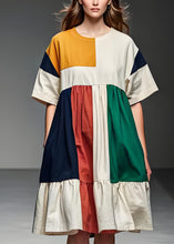 Load image into Gallery viewer, Women Colorblock O Neck Patchwork Linen Mid Dress Summer