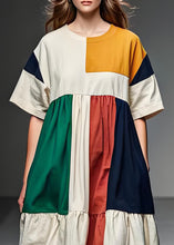 Load image into Gallery viewer, Women Colorblock O Neck Patchwork Linen Mid Dress Summer