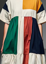 Load image into Gallery viewer, Women Colorblock O Neck Patchwork Linen Mid Dress Summer