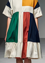 Load image into Gallery viewer, Women Colorblock O Neck Patchwork Linen Mid Dress Summer
