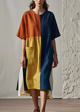 Load image into Gallery viewer, Women Colorblock O Neck Pockets Patchwork Cotton Dresses Summer