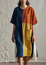 Load image into Gallery viewer, Women Colorblock O Neck Pockets Patchwork Cotton Dresses Summer