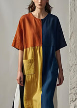 Load image into Gallery viewer, Women Colorblock O Neck Pockets Patchwork Cotton Dresses Summer