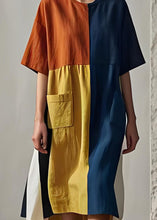 Load image into Gallery viewer, Women Colorblock O Neck Pockets Patchwork Cotton Dresses Summer