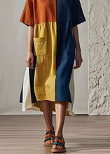 Load image into Gallery viewer, Women Colorblock O Neck Pockets Patchwork Cotton Dresses Summer
