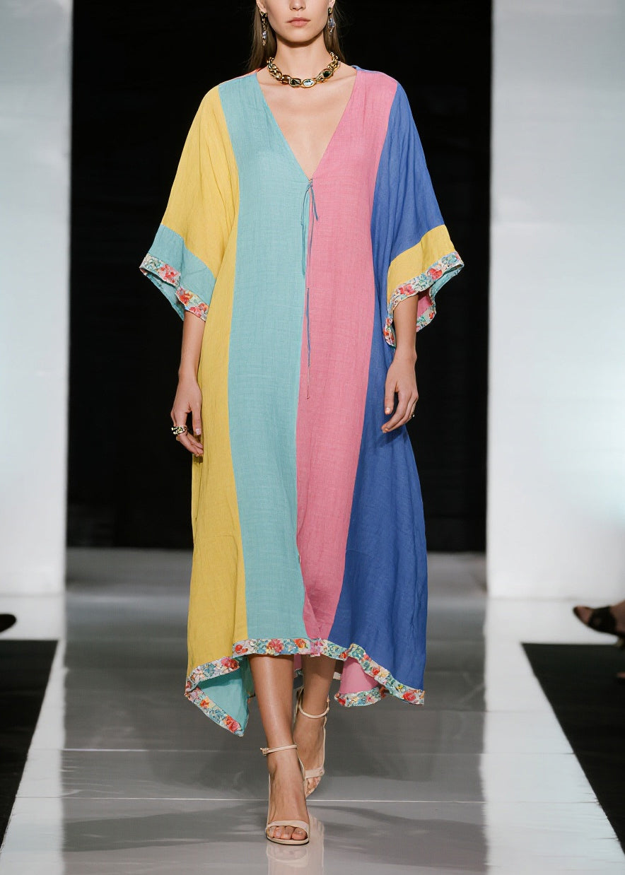 Women Colorblock Oversized Cotton Holiday Dress Summer