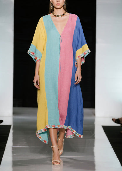 Women Colorblock Oversized Cotton Holiday Dress Summer