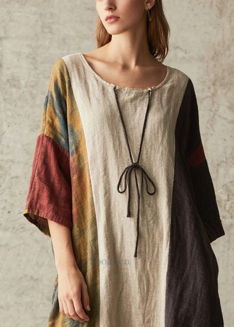 Women Colorblock Oversized Patchwork Cotton Maxi Dresses Summer