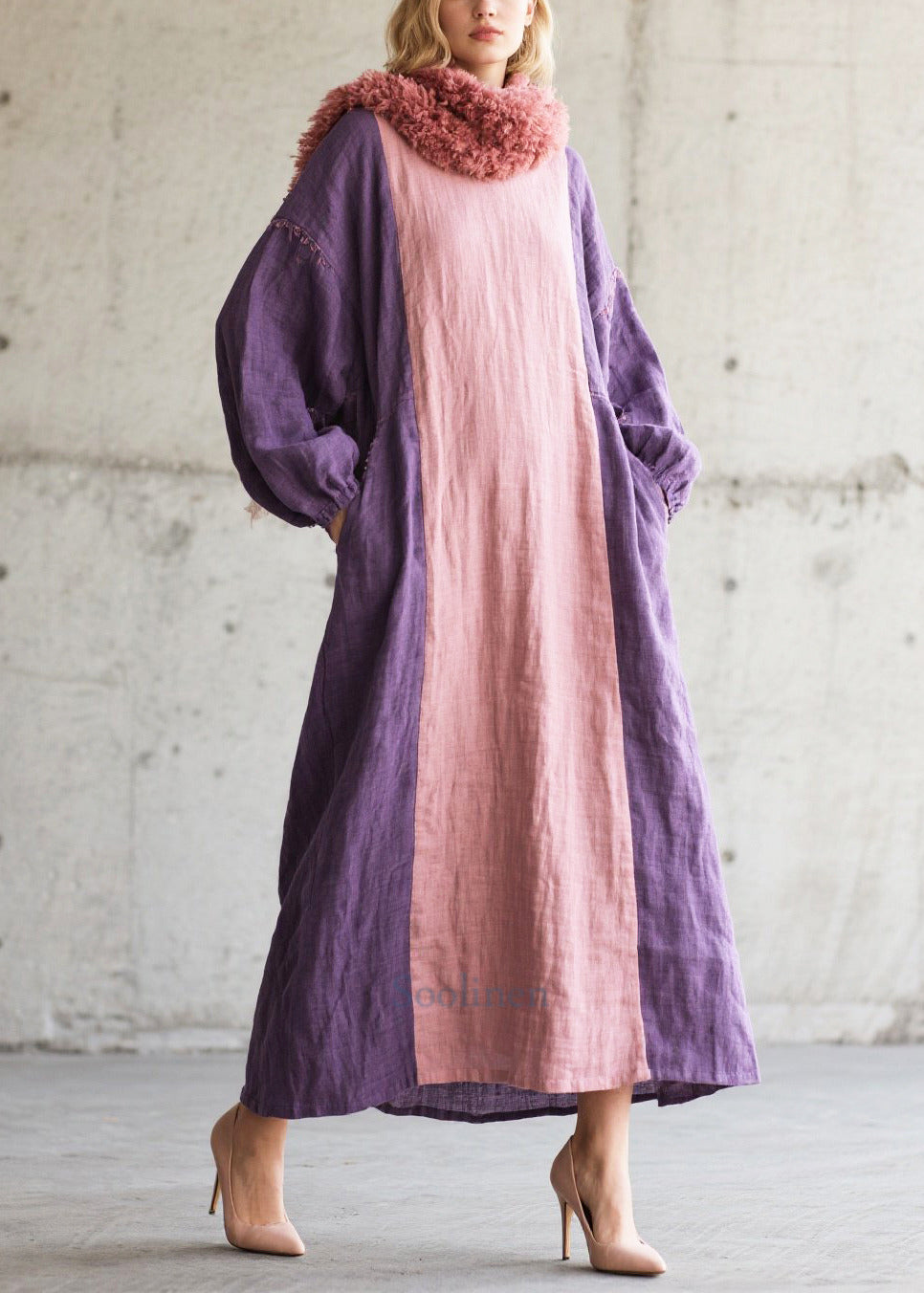 Women Colorblock Oversized Patchwork Cotton Vacation Dresses Fall