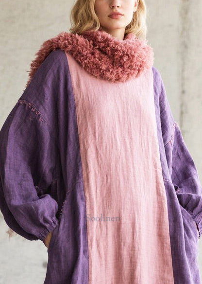 Women Colorblock Oversized Patchwork Cotton Vacation Dresses Fall