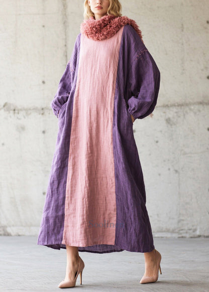 Women Colorblock Oversized Patchwork Cotton Vacation Dresses Fall