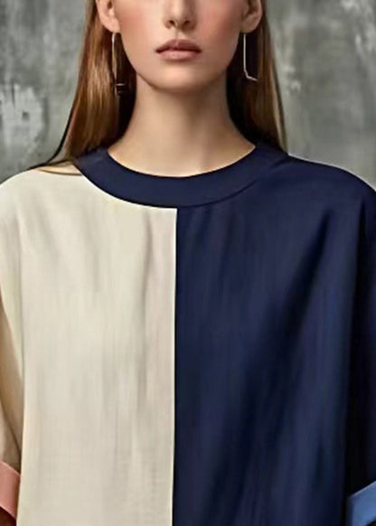 Women Colorblock Oversized Patchwork Pockets Linen Dress Summer