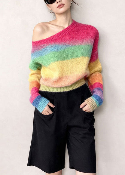 Women Colorblock Oversized Striped Knit Pullover Winter