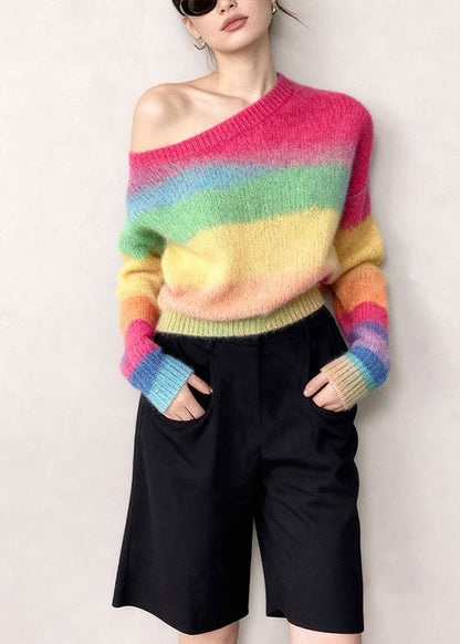 Women Colorblock Oversized Striped Knit Pullover Winter
