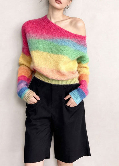 Women Colorblock Oversized Striped Knit Pullover Winter