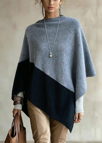 Women Colorblock Slash Neck Versatile Woolen Knit Cape Fall