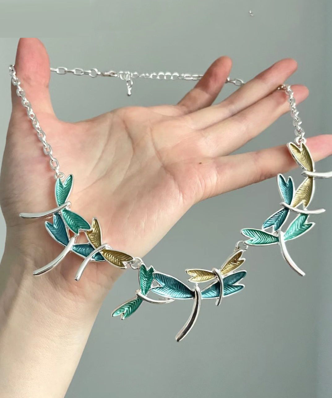 Women Colorblock Stainless Steel Dragonfly Pendant Necklace