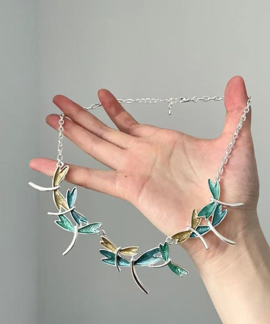 Women Colorblock Stainless Steel Dragonfly Pendant Necklace