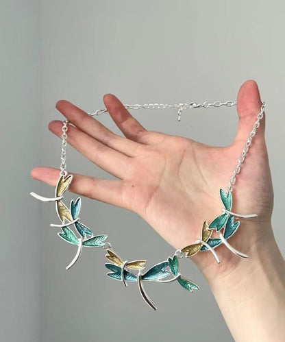 Women Colorblock Stainless Steel Dragonfly Pendant Necklace