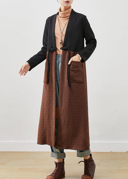 Women Colorblock Tasseled Patchwork Cotton Long Cardigans Winter