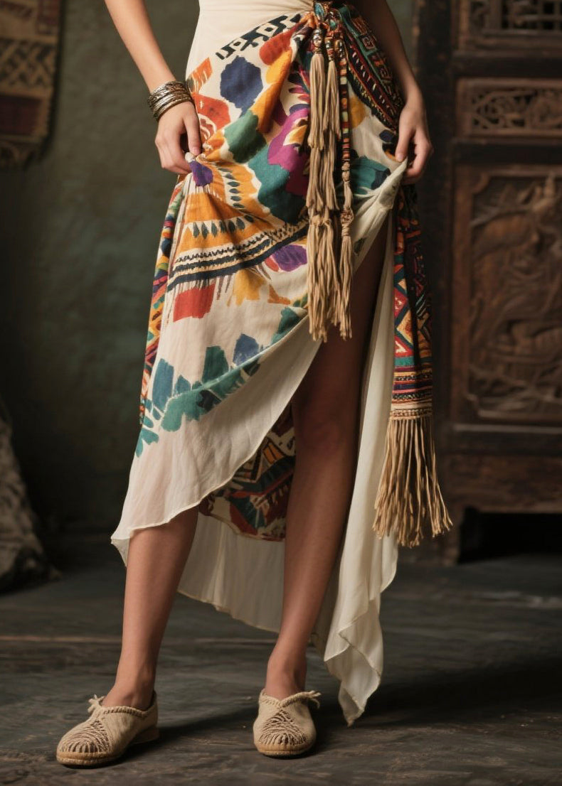 Women Colorblock Tasseled Print Chiffon Cami Dresses Summer