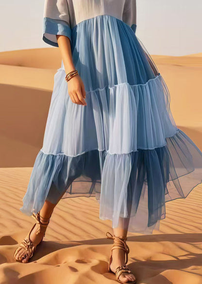 Women Colorblock V Neck Patchwork Cotton Dresses Summer